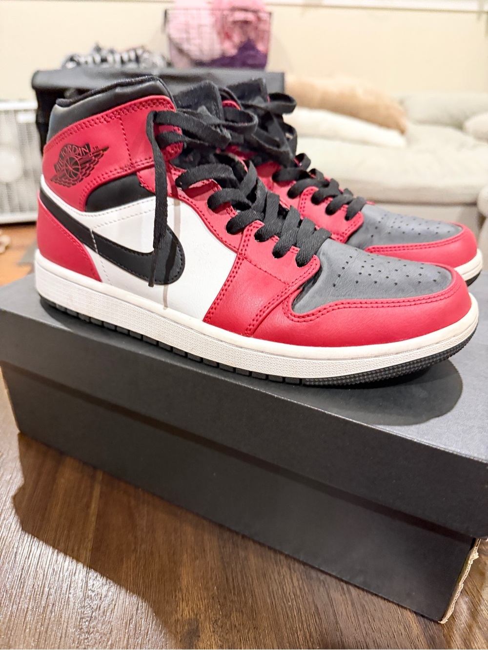 Jordan Red, Black & White High-Top Sneakers